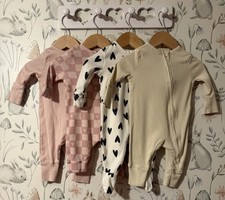 Girls Age 0-3 Months X4 Sleepsuits - TU & George - Zip Up Fasten
