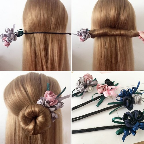 Bun hair half - hair, flower