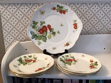 Set Of 8 Tea Plates And Cake Plate, Virginia Strawberry Queens Rosina China Co