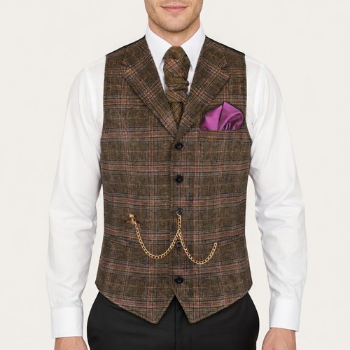 Brown plaid lapel wool - plaid,