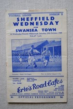 1949-50 Sheffield Wednesday v Swansea Town Football Programme 29 October 1949