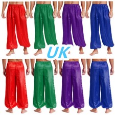 UK Mens Arabian Prince Costume Elastic Waistband Satin Lantern Pants Trousers