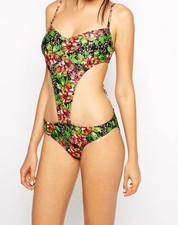 Playfull Promises Swimsuit Black Leopard Floral S 10 Strappy Monokini Costume