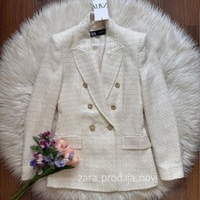 ZARA Ecru Textured Double Breasted Blazer Jacket Size L REF:9104/960 
