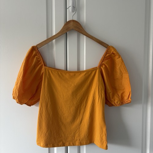 Ladies orange puff sleeve - orange,