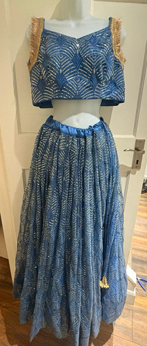 Blue gold lehenga - gold, and