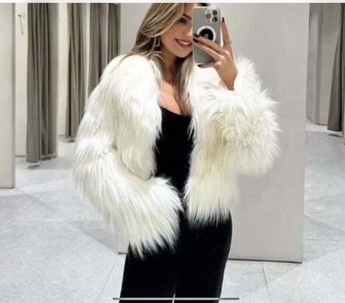 Zara faux fur cardigan white - zara,
