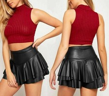 BLACK WET LOOK SKIRT SHORTS