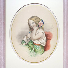 Antique Framed Victorian Print Portrait Lady Girl Chromolithograph Brandard