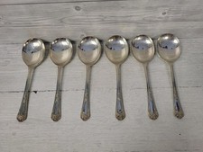 6 Vintage Sheffield England Silver Plate Spoon Feather Edge Teaspoons Set. PB