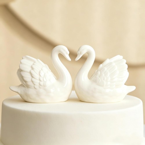 2pcs white swan figurines cake - swan,