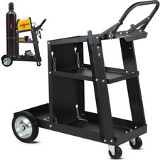 3-Tier Trolley Welding Cart with Chains MIG TIG Welders Black Welding Trolley UK
