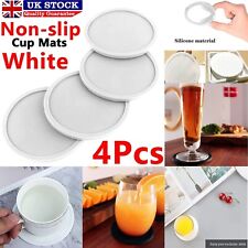 4pc Set Round WHITE Silicone Coasters Non-slip Cup Mats Pad Drink Table Glasses
