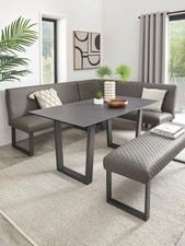 Ohio 160cm Corner Dining Set Grey | Table + 2 Benches | Space Saving