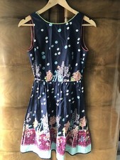 louche dress size  8 JOY Tree Navy Blue With Colour Pattern Summer  Zip Back