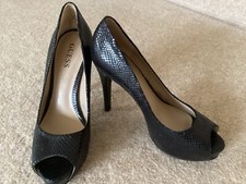Guess - Black 'Snakeskin'  Peep Toe High Heel Court Shoes NEW UK6 US8 Eu38.5