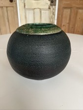 Vintage Ceramic Raku Pottery Moon Jar Vase 7” Stamped.