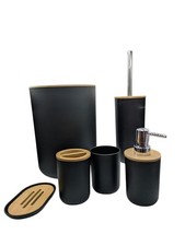 6 Pieces Bamboo Bathroom Accessories Set Bathroom Bin Toilet Brush Set, black
