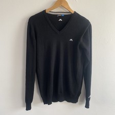 J Lindeberg Jumper Mens Medium Black Lymann Tour Merino Wool Knit Sweater