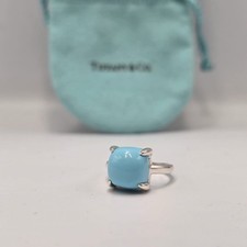 Tiffany & Co. Paloma Picasso Silver Turquoise Sugar Stack Cushion Band Ring 8