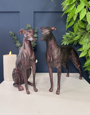 Pair of Greyhound Dog Figurines – Sitting & Standing | Antique Black