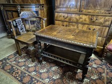 Handsome Victorian Gothic Carved Two Tier Buffet Serving Hall Sofa Bed End Table