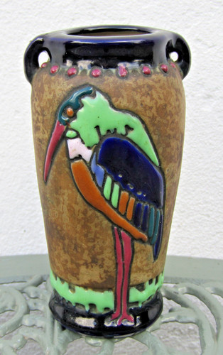 Vintage pottery vase stork - vase, /