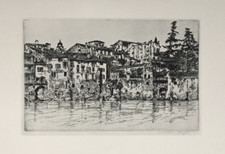 Houses by the Adige River at Verona in Italy by William Heyer-Antique Print 1928