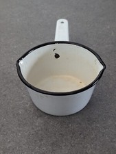 Vintage Enamel Milk Pan | Pour Spout | Black Rim | Retro Camping Cookware