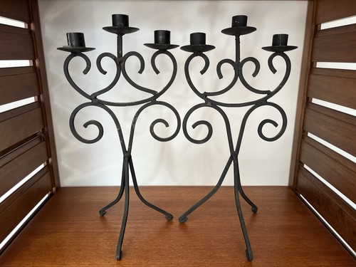 Pair black metal candle - pair,