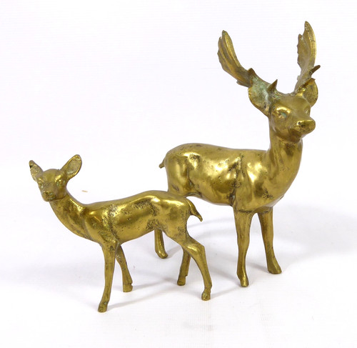 Vintage brass stag - &, fawn