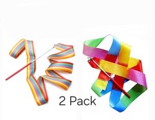 2x 2M Dance Gymnastics Ribbon Rhythmic Art Streamer Baton Twirling Rod Colorful