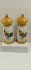 Vintage Cloverleaf Salt & pepper mills grinders chickens Cockerels  ceramic wood