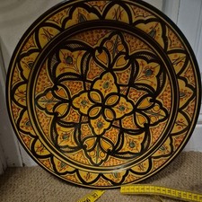 Vintage Moroccan Large Hand-Painted Yellow Ceramic Bowl