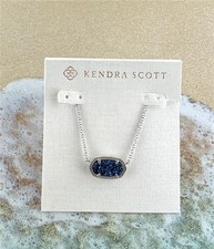 New Kendra Scott Elisa Blue Drusy Pendant Silver Necklace