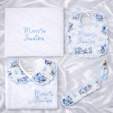 Boys Baby White Blue Bib