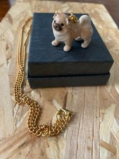 Hand Painted Ceramic Porcelain Chow Chow Puppy Dog Necklace Gold Plated 36"