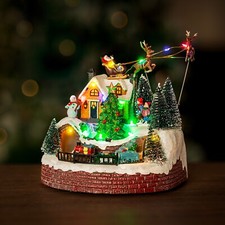 Christmas Village Scene Decoration LED Santa Train Motion Ornament Light Up Xmas