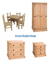 Corona Solid Pine Bedroom Furniture Wardrobe Chest Bedside Dining Set 