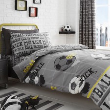 Bedlam Football Kids Duvet Cover Set Childrens Bedding Boys Girls Grey Curtains