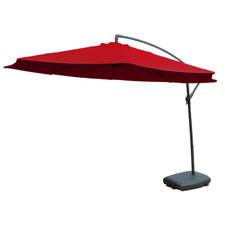 3.5M LARGE BURGUNDY + BASE CANTILEVER OUTDOOR PARASOL SUN SHADE PATIO UMBRELLA