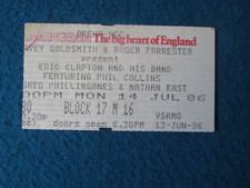 Eric Clapton Concert Tour with Phil Collins Ticket 14/7/86 NEC Arena Birmingham