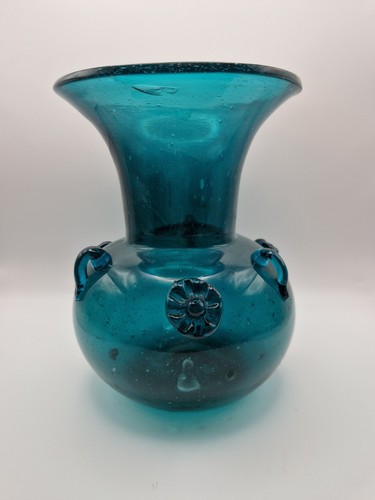 Teal blue artisan hand blown - hand,