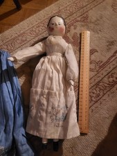 Groderntal Antique Wooden Peg Jointed Doll with Painted Face and Fabric Dress