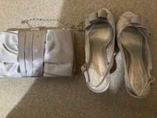 Phase Eight Yasmin Satin Clutch Silver Bag / Matching Silver Shoes size   5 