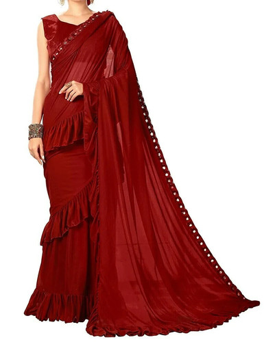 Handmade designer ruffle sari - designer,