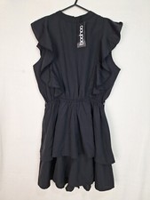 Boohoo Ladies Size 10 High Neck Frill Detail Playsuit Black New