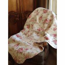 BEAUTIFUL COTTAGE SHABBY CHIC WHITE PINK RED SOFT GREEN LEAF ROSE THROW BLANKET