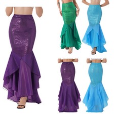 UK Women's Mermaid Costume Carnival Cosplay Sparkly Sequins Fishtail Maxi Skirt