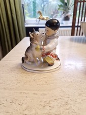 Vintage Lomonosov LFZ Porcelain Yakut Boy with Husky Dog Figure USSR Soviet Era